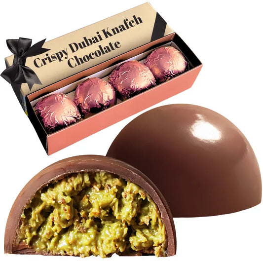 Dubai Pistachio Kunafa Chocolate Balls 5.6 Oz - Gourmet Chocolate with Knafeh Filling-Pistachio & Kadayif, 4-Piece Gift Box